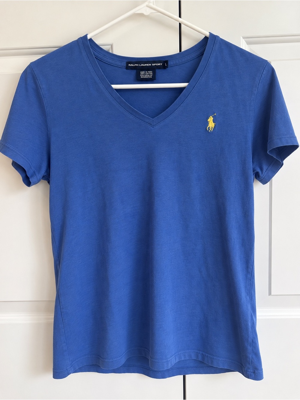 Ralph Lauren Blue V-Neck Tee with Yellow Polo Pony